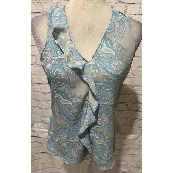 Banana Republic Tops - Banana Republic paisley tank top With V- Neck Ruffle In Blues Size XS